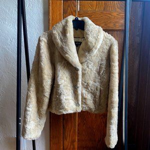Retro Style Crop Faux Fur coat with Rhinestone Buttons - Sz M